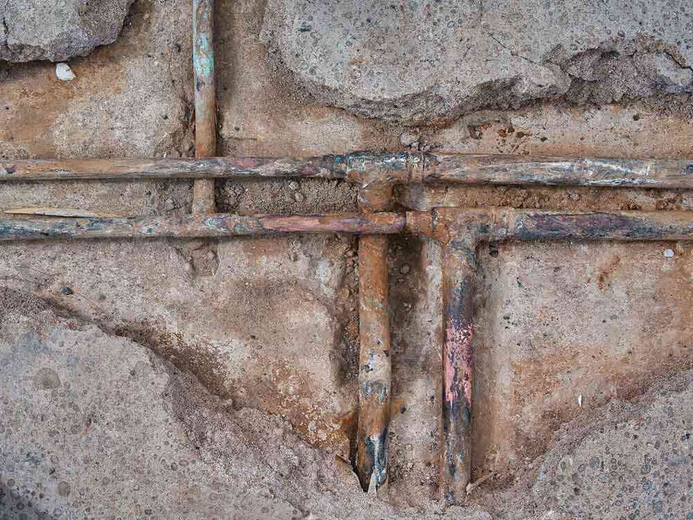 corroded exposed pipes